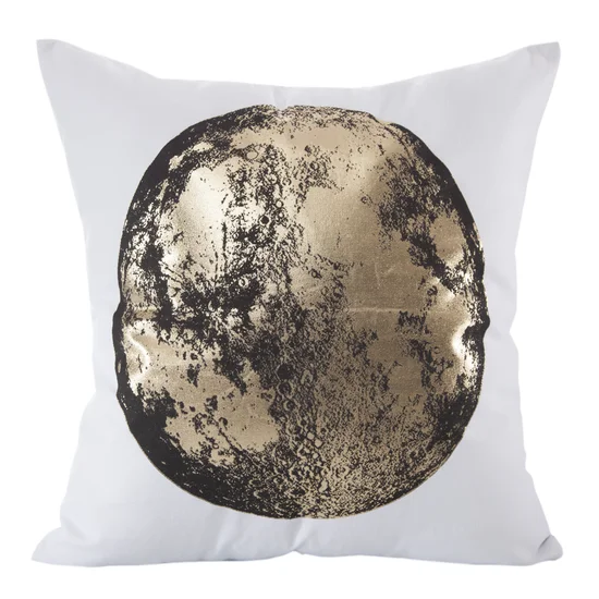 Poszewka dekoracyjna MOON ze złoto-czarnym nadrukiem księżyca - 45 x 45 cm - biały