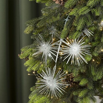 Fantazyjna zimowa gałązka obsypana srebrnym brokatem 43 cm srebrny