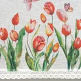 Zazdrostka z etaminy zdobiona nadrukiem czerwonych tulipanów i koronką - 150 x 60 cm - biały 6