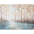 Obraz FOREST 2 ręcznie malowany na płótnie jesienny pejzaż z lasem i rzeką - 80 x 60 cm - niebieski 1