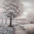 Obraz TREE 1 ręcznie malowany na płótnie pejzaż z drzewem - 100 x 100 cm - szary 1
