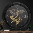 Dekoracyjny zegar ścienny w stylu vintage z mapą i ruchomymi kołami zębatymi - 53 x 9 x 53 cm - czarny 7