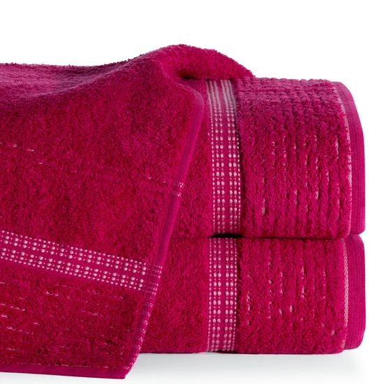 ELLA LINE ręcznik bawełniany TAYLOR z ozdobnym stebnowaniem i bordiurą w paseczki - 70 x 140 cm - amarantowy