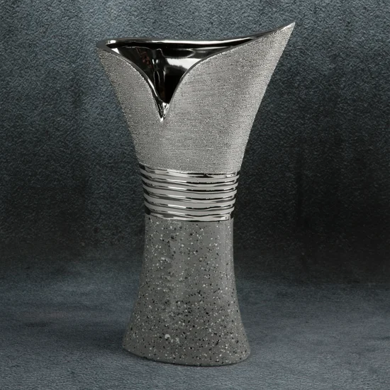Wazon ceramiczny NELI o łączonych fakturach, nowoczesny - 21 x 10 x 40 cm - srebrny