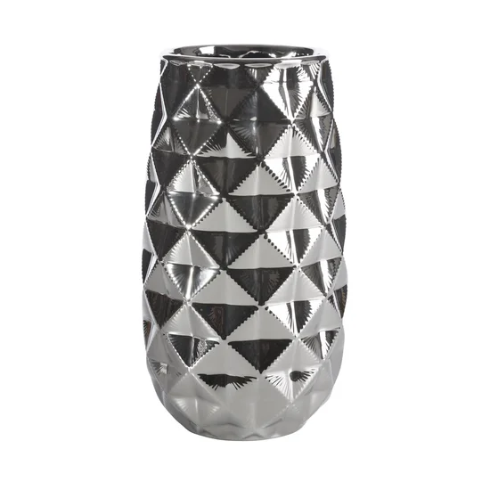 Wazon ceramiczny SHAD z geometrycznymi wytłoczeniami - ∅ 16 x 29 cm - srebrny