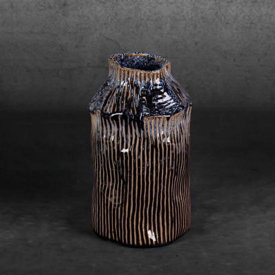 Wazon ceramiczny ALDA o nieregularnym kształcie w stylu boho - ∅ 16 x 27 cm - granatowy