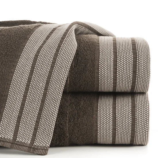 Ręcznik PATI  30X50 cm utkany w miękkie pasy i podkreślony żakardową bordiurą brązowy - 30 x 50 cm - brązowy