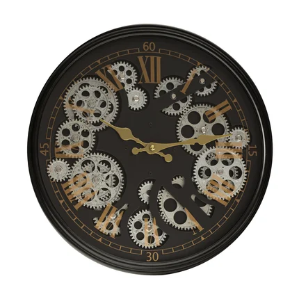 Dekoracyjny zegar ścienny z ruchomymi kołami zębatymi, styl industrialny, 35 cm średnicy Dekoracyjny zegar ścienny z ruchomymi kołami zębatymi, styl industrialny, 35 cm średnicy - 35 x 7 x 35 cm