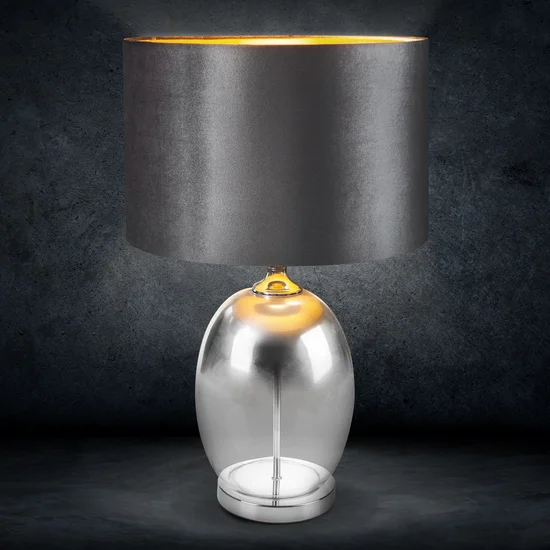Lampa stołowa KELSI z transparentnego szkła z błyszczącym welwetowym abażurem - ∅ 40 x 70 cm - czarny