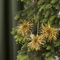 Fantazyjna zimowa gałązka z trzema kulistymi kwiatami obsypana jasnozłotym brokatem - 35 x 10 cm - szampański 1