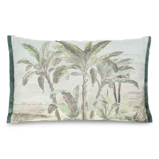Poduszka COLONI z bawełny z nadrukiem palm z kontrastującą wypustką na brzegach, posiada wypełnienie - 30 x 45 cm - naturalny