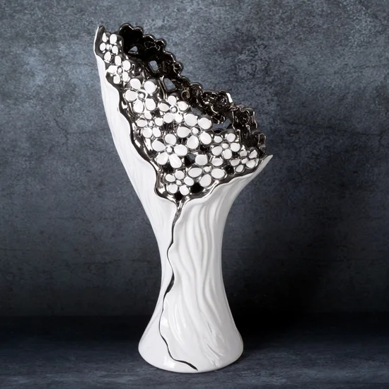 Wazon ceramiczny SIENA w kształcie bukietu kwiatów - 19 x 12 x 36 cm - biały