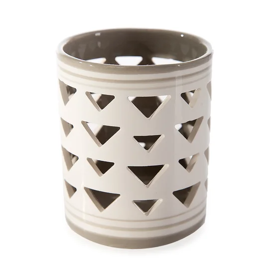 Dekoracyjny świecznik ceramiczny GEO - ∅ 8 x 8 cm - kremowy