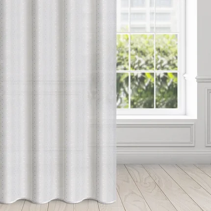 Firana gotowa z jasnozłotym nadrukiem drobnych kwadracików Firana gotowa z jasnozłotym nadrukiem drobnych kwadracików - 140 x 250 cm