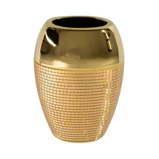 Wazon ceramiczny dekorowany lusterkami w stylu glamour złoty - 14 x 9 x 20 cm - złoty
