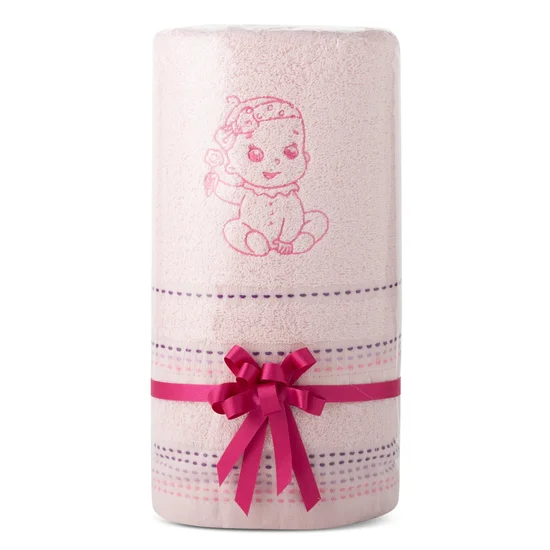 Zestaw prezentowy dla dzieci - ręcznik z haftem na prezent - 17 x 30 x 12 cm - różowy