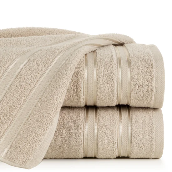 Ręcznik MANOLA z bordiurą podkreśloną żakardowymi paseczkami - 30 x 50 cm - beżowy