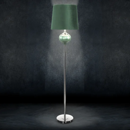 Lampa stojąca MELIKA na podstawie łączącej perłowe szkło i metal z welwetowym abażurem - ∅ 41 x 172 cm - ciemnozielony