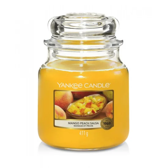 YANKEE CANDLE - Średnia świeca zapachowa w słoiku - Mango & Peach Salsa - ∅ 11 x 13 cm - ceglasty