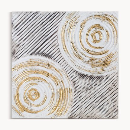 Ręcznie malowany obraz na płótnie w stylu boho 60 x 60 cm biały,złoty | Eurofirany