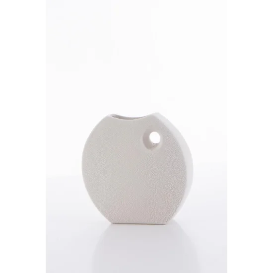 Wazon ceramiczny RISO z efektem rosy - 23 x 6 x 22 cm - kremowy