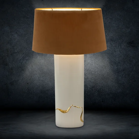 Lampka stołowa EBRU na ceramicznej podstawie w formie walca z abażurem z matowej tkaniny - 16 x 9 x 65 cm - biały