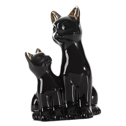 Koty figurka dekoracyjna ceramiczna czarno-złota Koty figurka dekoracyjna ceramiczna czarno-złota - 15 x 11 x 22 cm