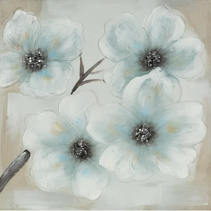 Obraz BLOOM ręcznie malowany na płótnie niebieskie kwiaty Obraz BLOOM ręcznie malowany na płótnie niebieskie kwiaty - 60 x 60 cm