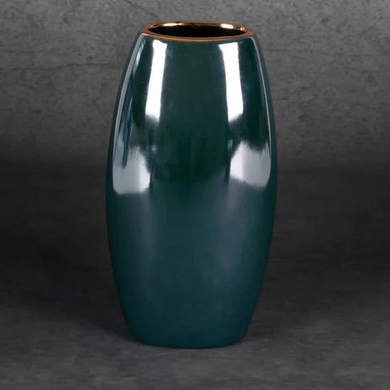 Wazon ceramiczny AMORA 2 o lśniącej powierzchni ze złotym detalem - 13 x 9 x 25 cm - zielony