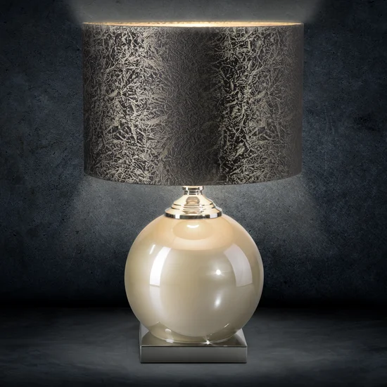Lampa stołowa ALINE na kulistej podstawie z abażurem z welwetu w marmurkowy wzorek - ∅ 38 x 58 cm - czarny