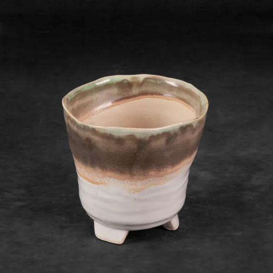 Osłonka ceramiczna na donicę KATIA w stylu boho z cieniowaniem - ∅ 13 x 13 cm - kremowy