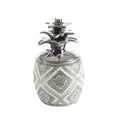 Pojemnik dekoracyjny z porcelany bogato zdobiony kryształkami i perełkami ananas - ∅ 13 x 22 cm - wielokolorowy 1