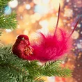 Ozdoba choinkowa PTAK z pięknymi piórami i dodatkami lśniącego brokatu - 16 x 5 x 5 cm - czerwony 1