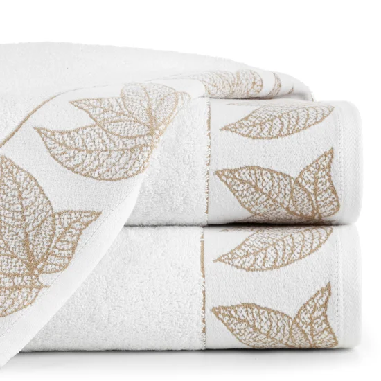 LIMITED COLLECTION ręcznik BLANCA 8 z miękkiej bawełny z żakardową bordiurą z motywem liści MAGIA BIELI - 50 x 90 cm - biały