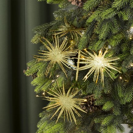 Fantazyjna zimowa gałązka obsypana złotym brokatem 43 cm złoty