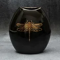 Wazon ceramiczny z nadrukiem złotej ważki - 22 x 12 x 25 cm - czarny 1