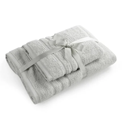 Komplet ręczników LOCA z bordiurą z tkanymi paskami Komplet ręczników LOCA z bordiurą z tkanymi paskami - 37 x 25 x 10 cm