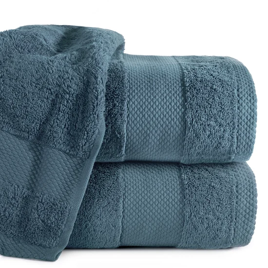 Ręcznik LORITA 70X140 cm bawełniany z żakardową bordiurą w stylu eko - 70 x 140 cm - ciemnoniebieski