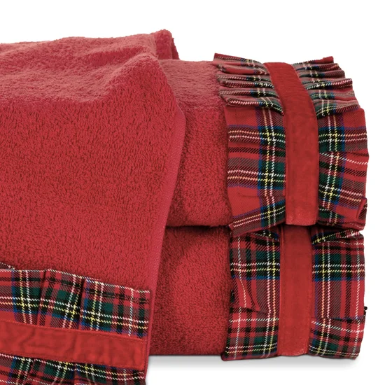 Ręcznik SANTA 1 podkreślony falbanką w kratkę - 50 x 90 cm - czerwony