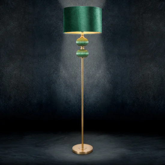 Lampa stojąca NELDA z welwetowym abażurem - ∅ 46 x 174 cm - ciemnozielony