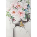 Obraz ISABELLE portret kobiety w nakryciu głowy z kwiatów ręcznie malowany na płótnie w ramie - 70 x 100 cm - różowy 1