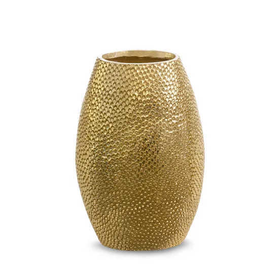 Wazon ceramiczny z wytłaczanym wzorem złoty - 12 x 10 x 17 cm - złoty