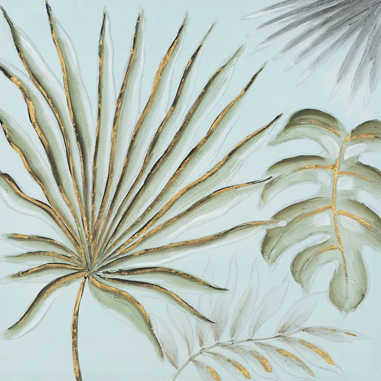 Obraz NATURE ręcznie malowane na płótnie egzotyczne liście - 60 x 60 cm - jasnozielony