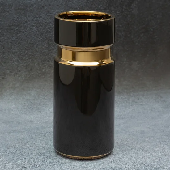 Wazon ceramiczny o nowoczesnym kształcie czarno-złoty - ∅ 11 x 25 cm - czarny