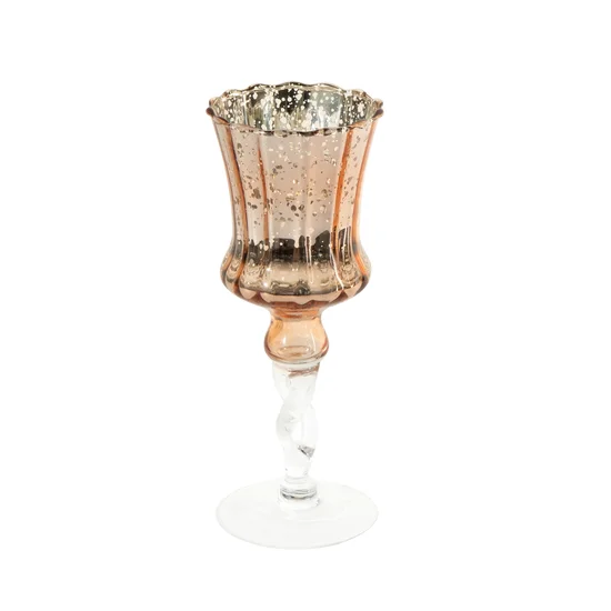 Świecznik bankietowy szklany CLARE na wysmukłej nóżce o marmurkowej strukturze - ∅ 10 x 25 cm - złoty
