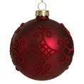 Bombka szklana z wypukłym ornamentem ręcznie zdobiona, matowa - ∅ 8 cm - czerwony 2