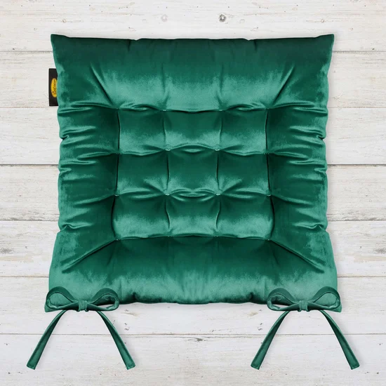 Dwustronna welwetowa poduszka siedziskowa na krzesło z szesnastoma pikowaniami, gramatura 260 g/m2 - 40 x 40 x 6 cm - butelkowy zielony