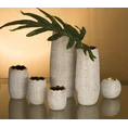 Świecznik ceramiczny SELMA z wytłaczanym wzorem biało-złoty - ∅ 11 x 9 cm - biały 4