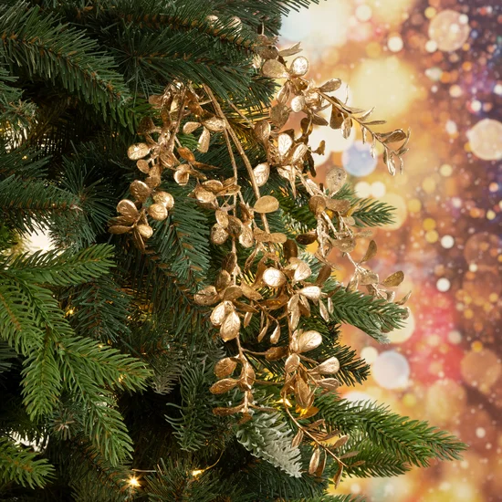 Gałązka świąteczna ze złotymi listeczkami - 15 x 66 cm - złoty