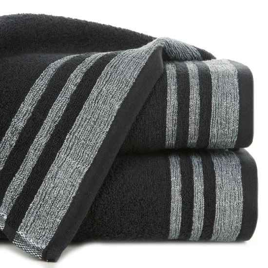Ręcznik MERY bawełniany zdobiony bordiurą w subtelne pasy - 30 x 50 cm - czarny